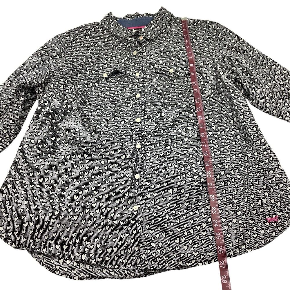 Talbots Button Front Shirt Top Heart Print Roll Tab Sleeve Women 14W Black White - Picture 8 of 15